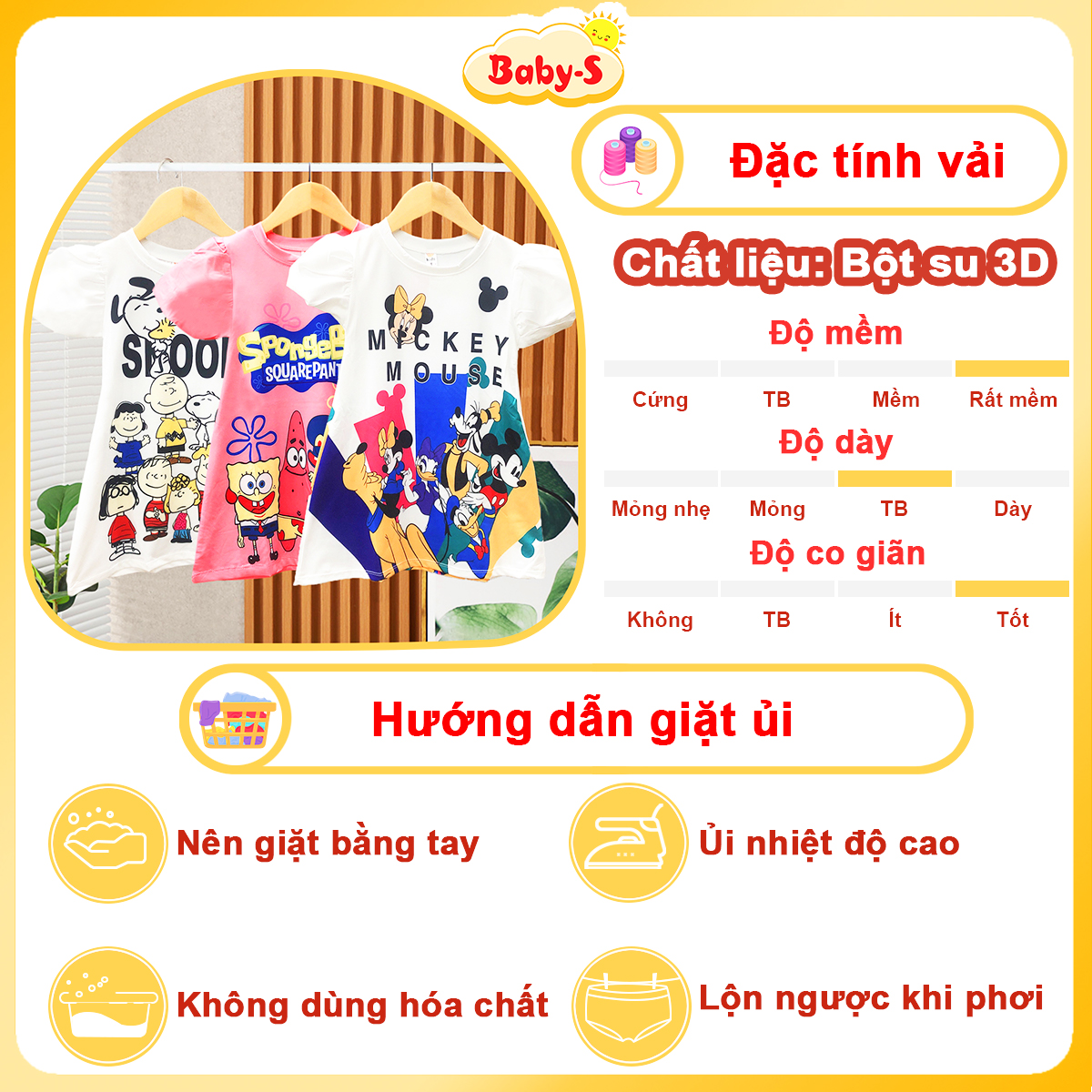 Đầm cho bé gái, Váy hoạt hình 3D cho bé 10-24kg thiết kế tay bồng dáng xòe siêu xinh – D090