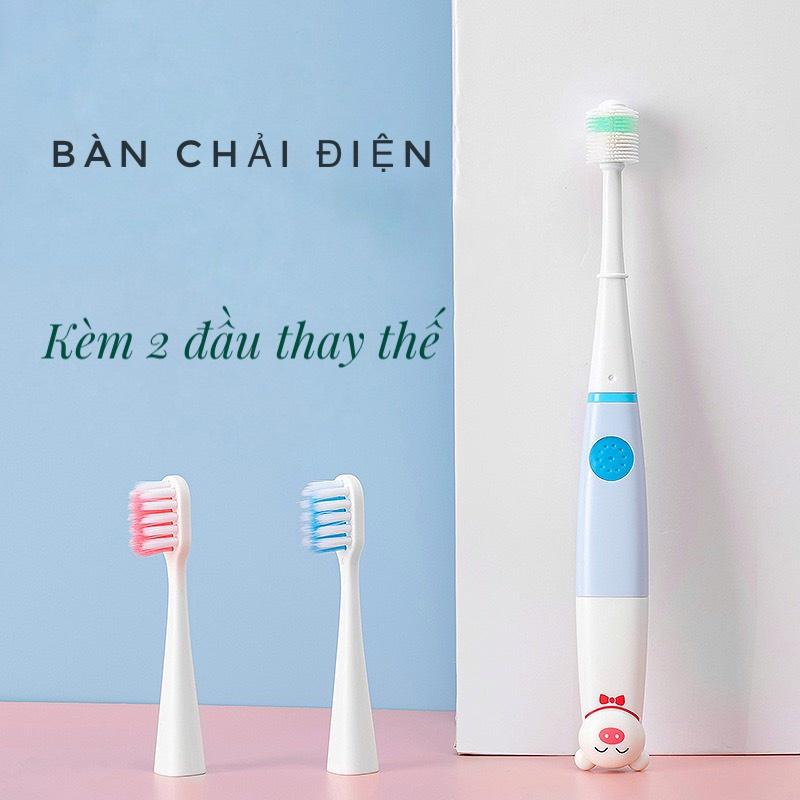 Bàn chải đánh răng tự động, bàn chải điện cho bé xoay 360 độ kèm 2 đầu thay thế