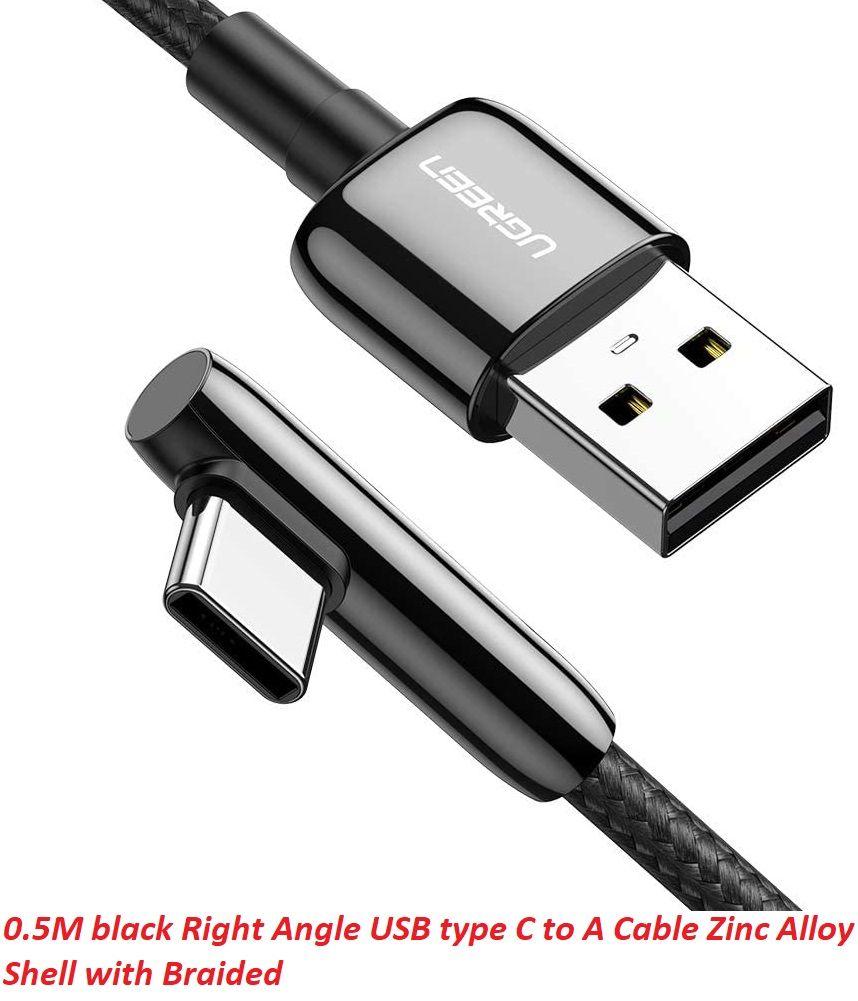 Ugreen UG70282US313TK 0.5M màu đen cáp USB type C bẻ góc phải 90 độ ra usb A chống nhiễu - HÀNG CHÍNH HÃNG