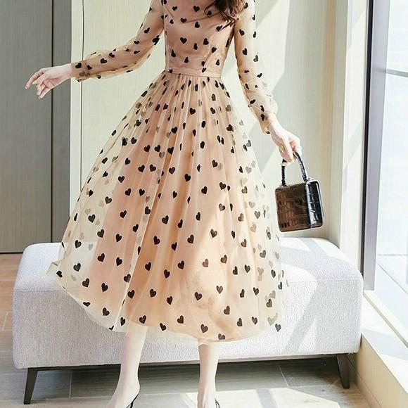 Đầm Ren Phối Hoạ Tiết Tim Siêu Xinh - Váy Đầm Maxi Đi Biển Cổ Tròn Dáng Dài Ren Lụa Cao Cấp Cho Nàng Công Sở