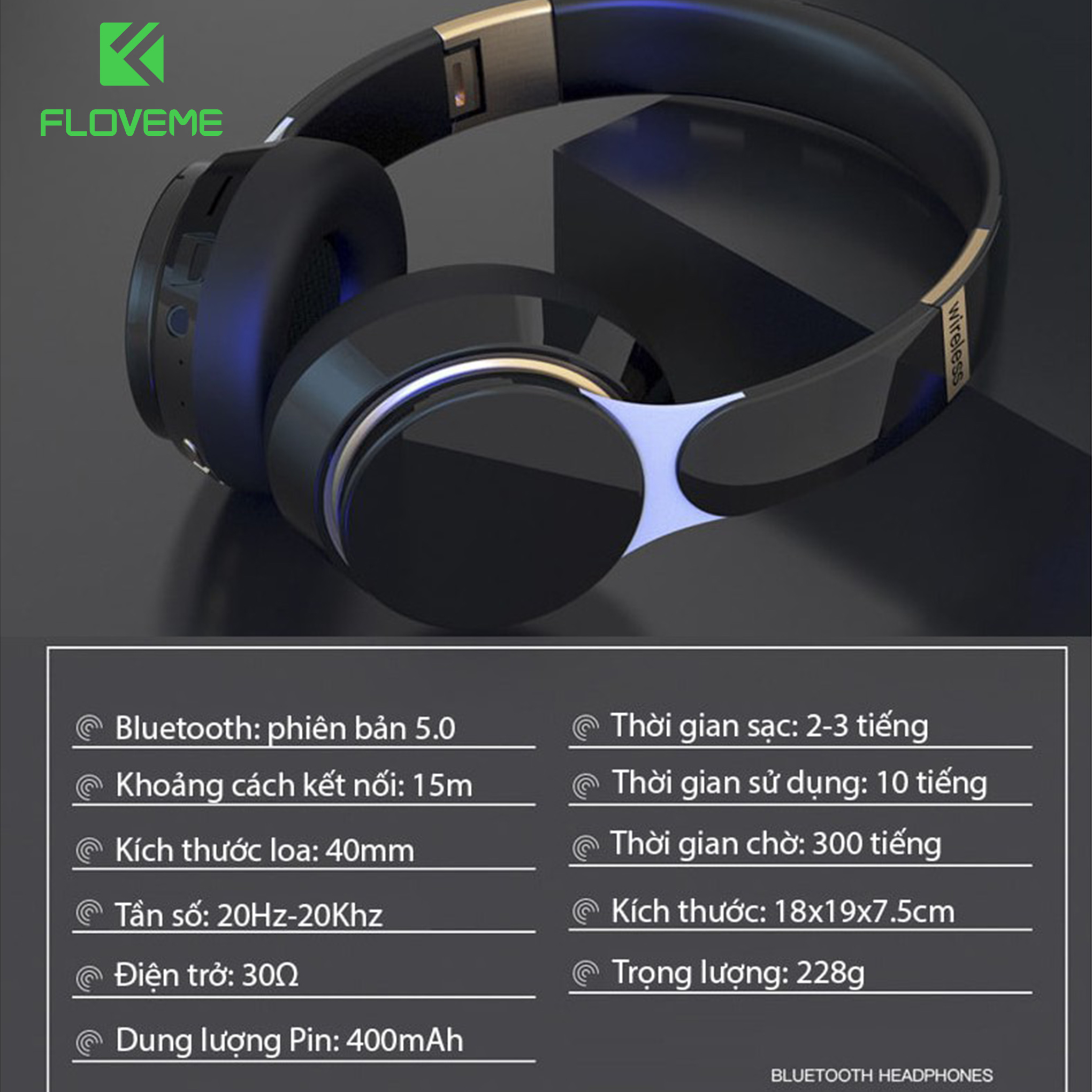 Tai nghe Floveme chụp tai Bluetooth FLOVEME B07 - Màu sắc trẻ trung nhiều lựa chọn- Công nghệ kết nối Bluetooth 5.0 - Micro chất lượng HD - Hàng chính hãng