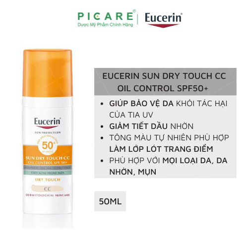 Kem Chống Nắng Trang Điểm Kiểm Soát Nhờn Cho Da Nhờn Mụn Eucerin Sun Dry Touch CC Oil Control SPF50+ 50ml