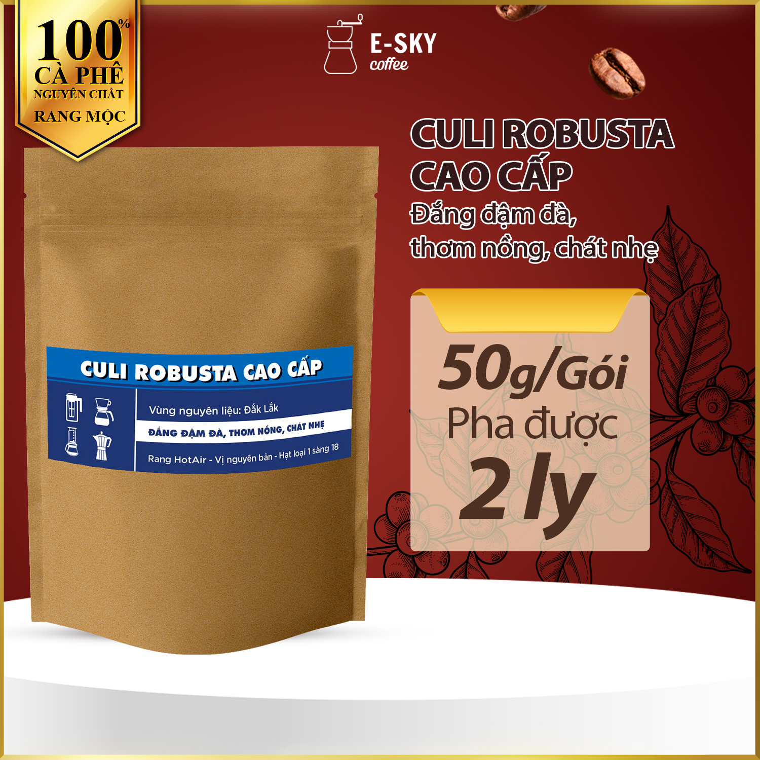 Set 7 Loại Mẫu Thử Cà Phê Rang Xay Nguyên Chất E-Sky Coffee Cafe Pha Phin 350Gr