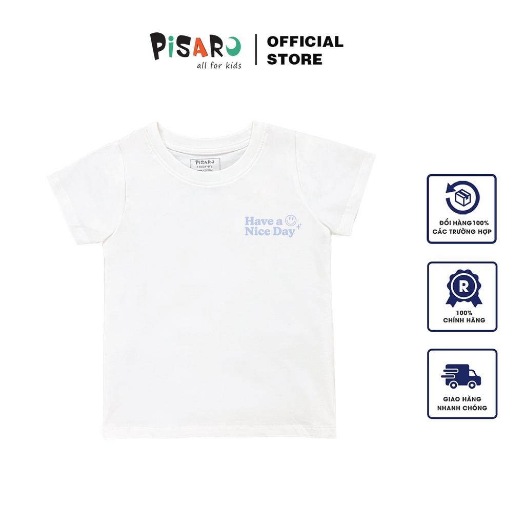 Áo thun trắng unisex cho bé Pisaro Kids vải cotton 4 chiều cao cấp mềm mại từ 8 đến 30kg