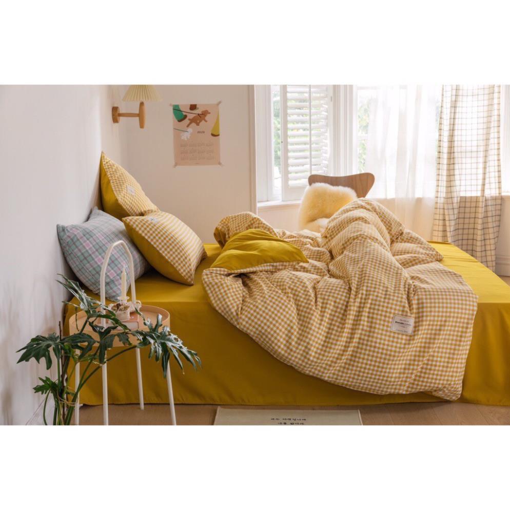Bộ chăn ga gối Cotton TC Chăn ga gối sọc caro 4 món