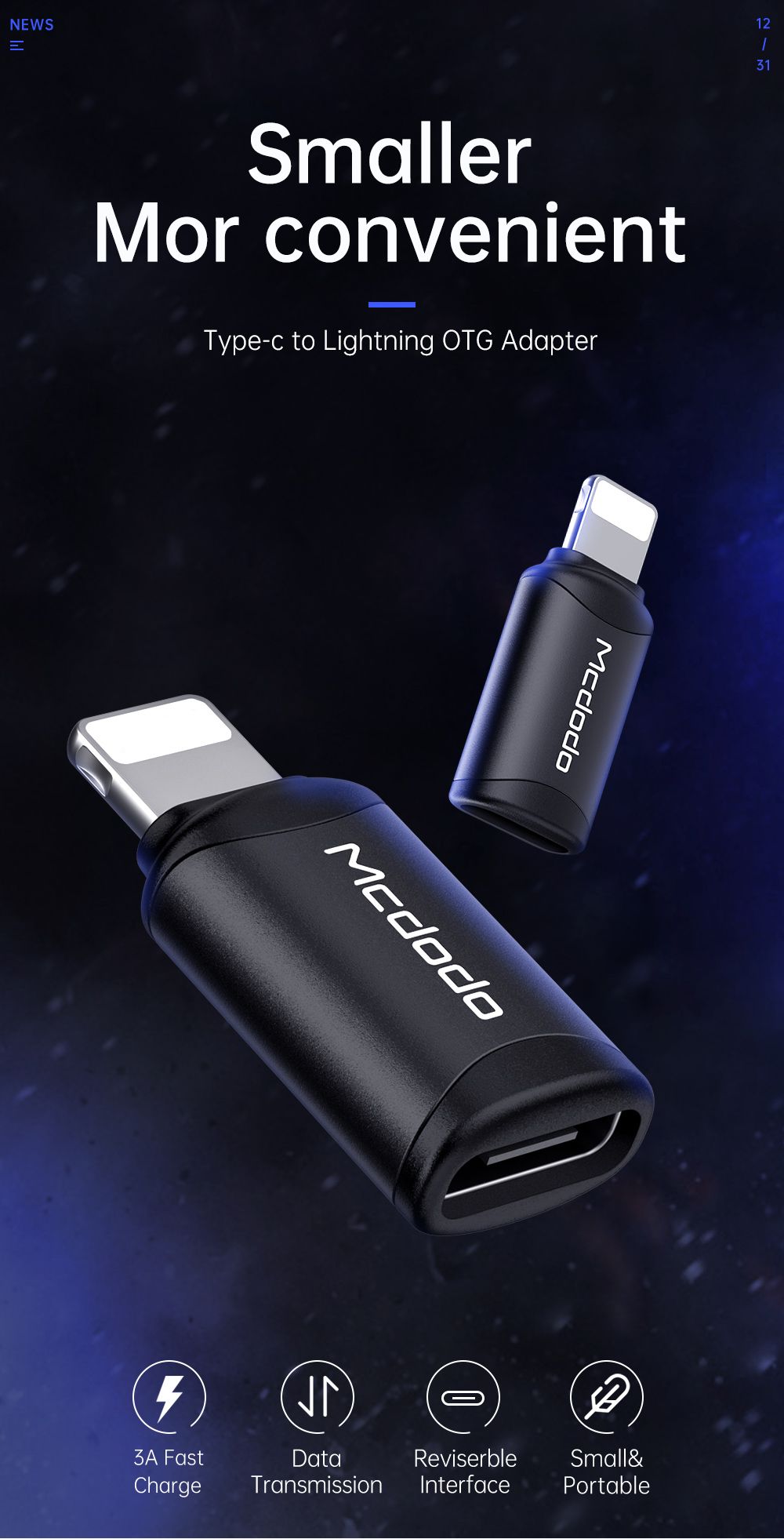 Đầu Chuyển đổi USB Type C Sang  Lightning  Mcdodo OT-7680 - Hàng Chính Hãng