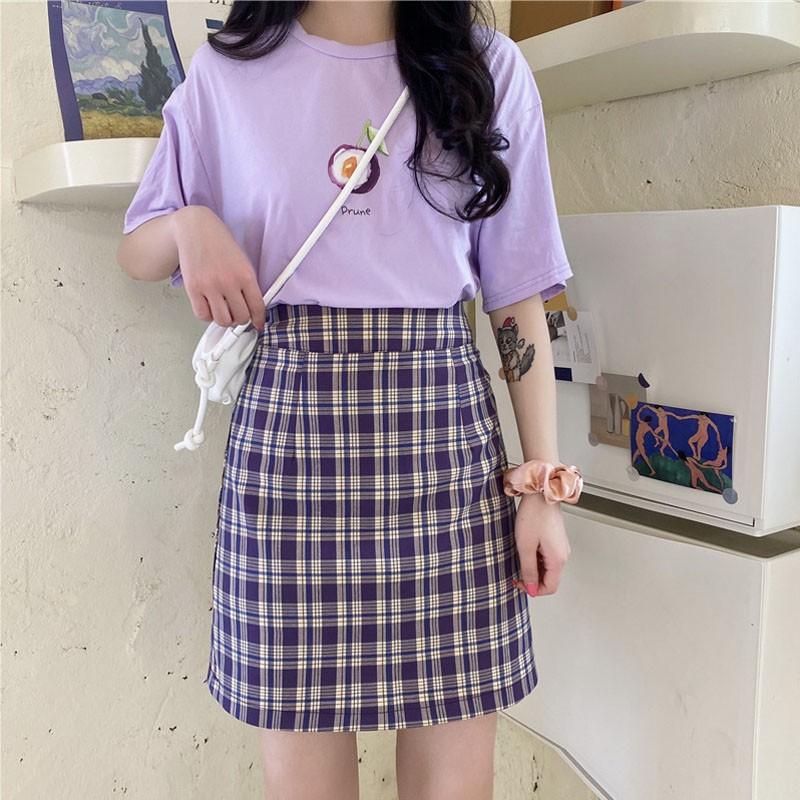 Korean High Waist Plaid Straight Skirt High Waist Was Thin Plaid Skirt