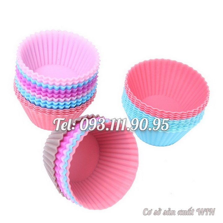 Bộ 10 khuôn silicon 3 lớp làm bánh, rau câu, bánh bông lan, bánh da lợn hình tròn Cupcake – Mã số 1133