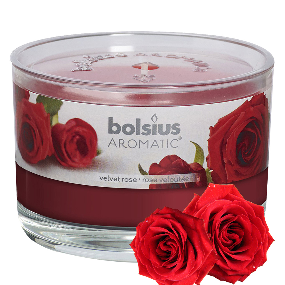 Ly nến thơm tinh dầu Bolsius Velvet Rose 155g QT024880 - hoa hồng nhung