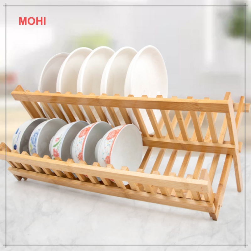 Kệ Tre Đựng Chén Bát, Màu Gỗ Tre Nguyên bản Sáng Đẹp, Gỗ Tre Tự Nhiên, Kích Thước 46.6x22x21cm - Hàng chính hãng