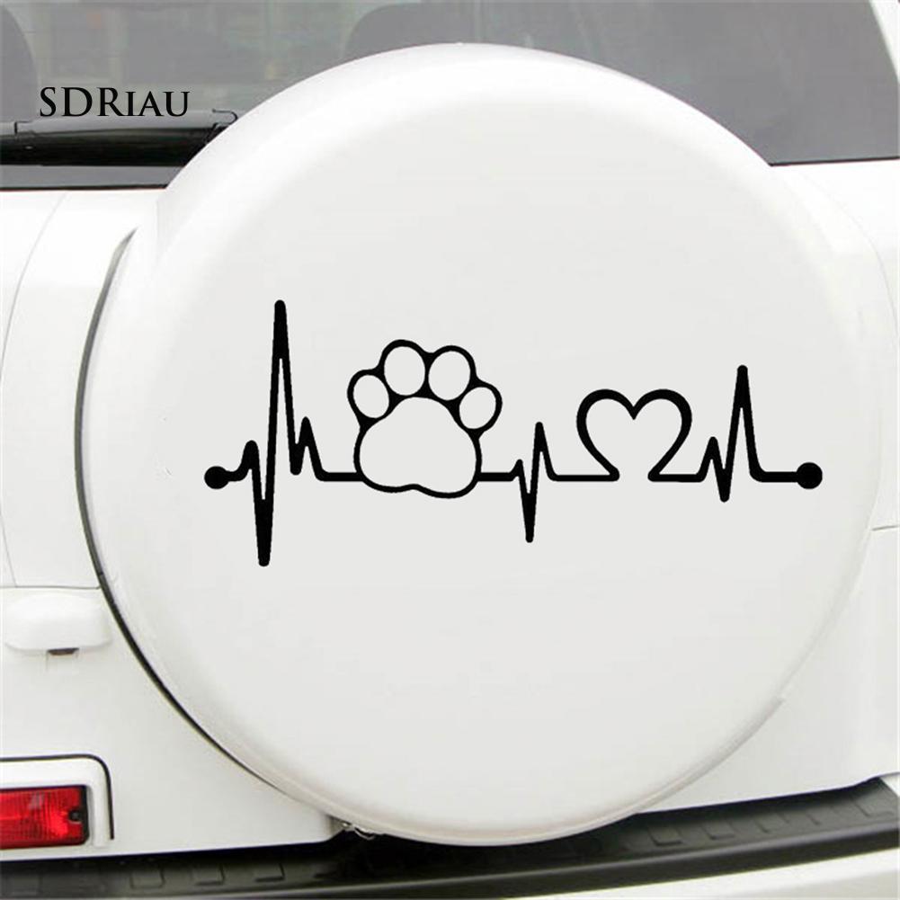 Decal Trang Trí Thân Xe Hình Dấu Chân Cún Và Nhịp Tim Sáng Tạo