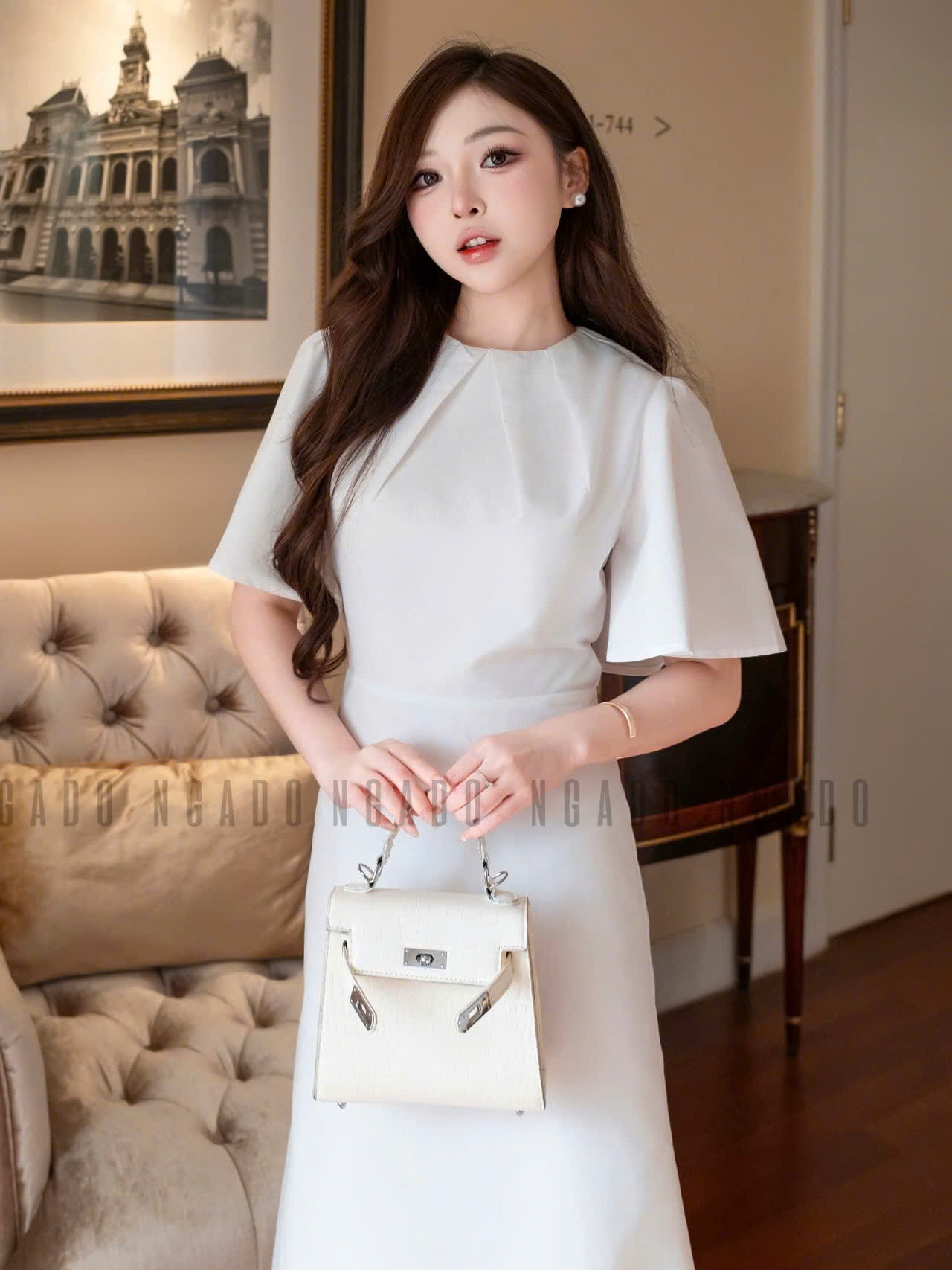Đầm trắng cổ xếp NGADO