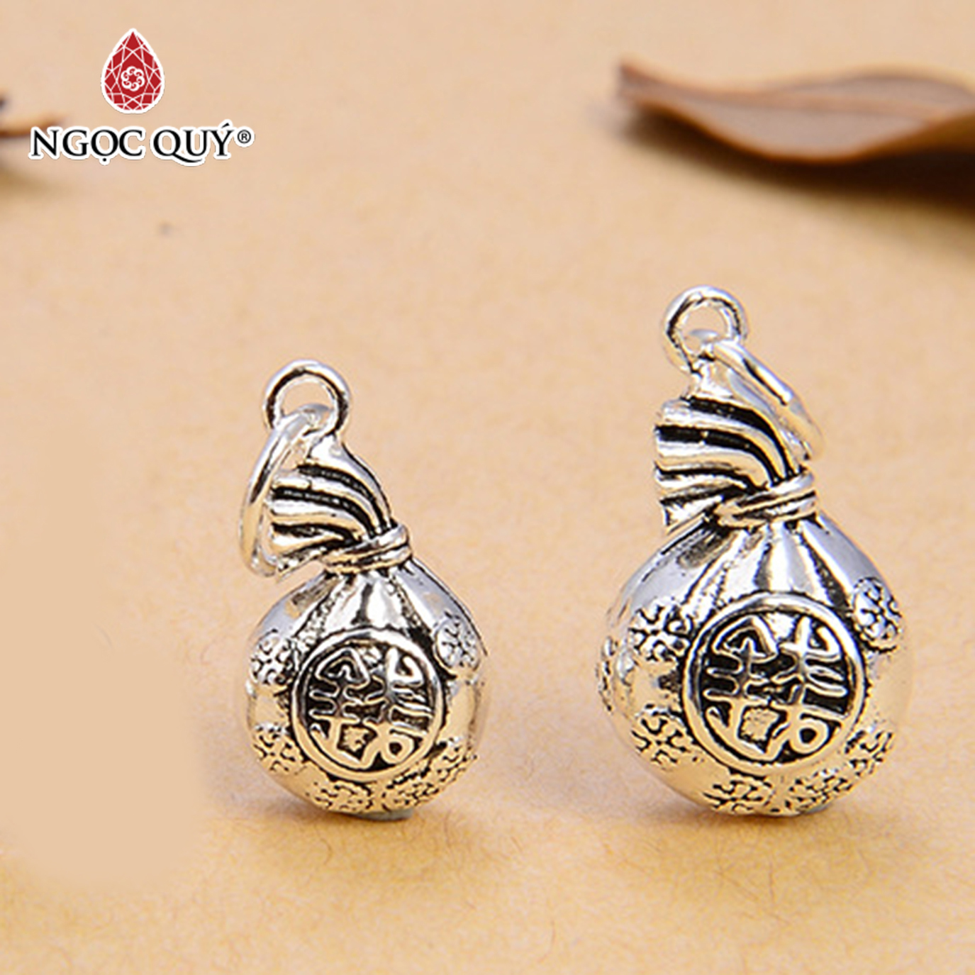 Combo 2 cái charm bạc túi tài lộc treo size 8,6x 12,4 mm - Ngọc Quý Gemstones