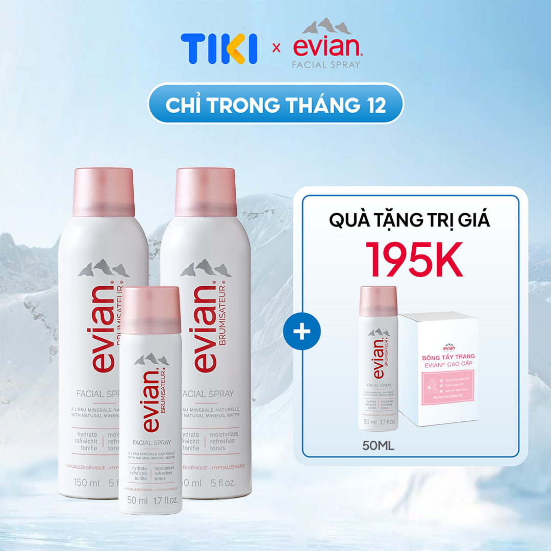 Combo 3 Xịt Khoáng Cấp Ẩm Và Làm Dịu Da Evian 150Ml X 2 50Ml
