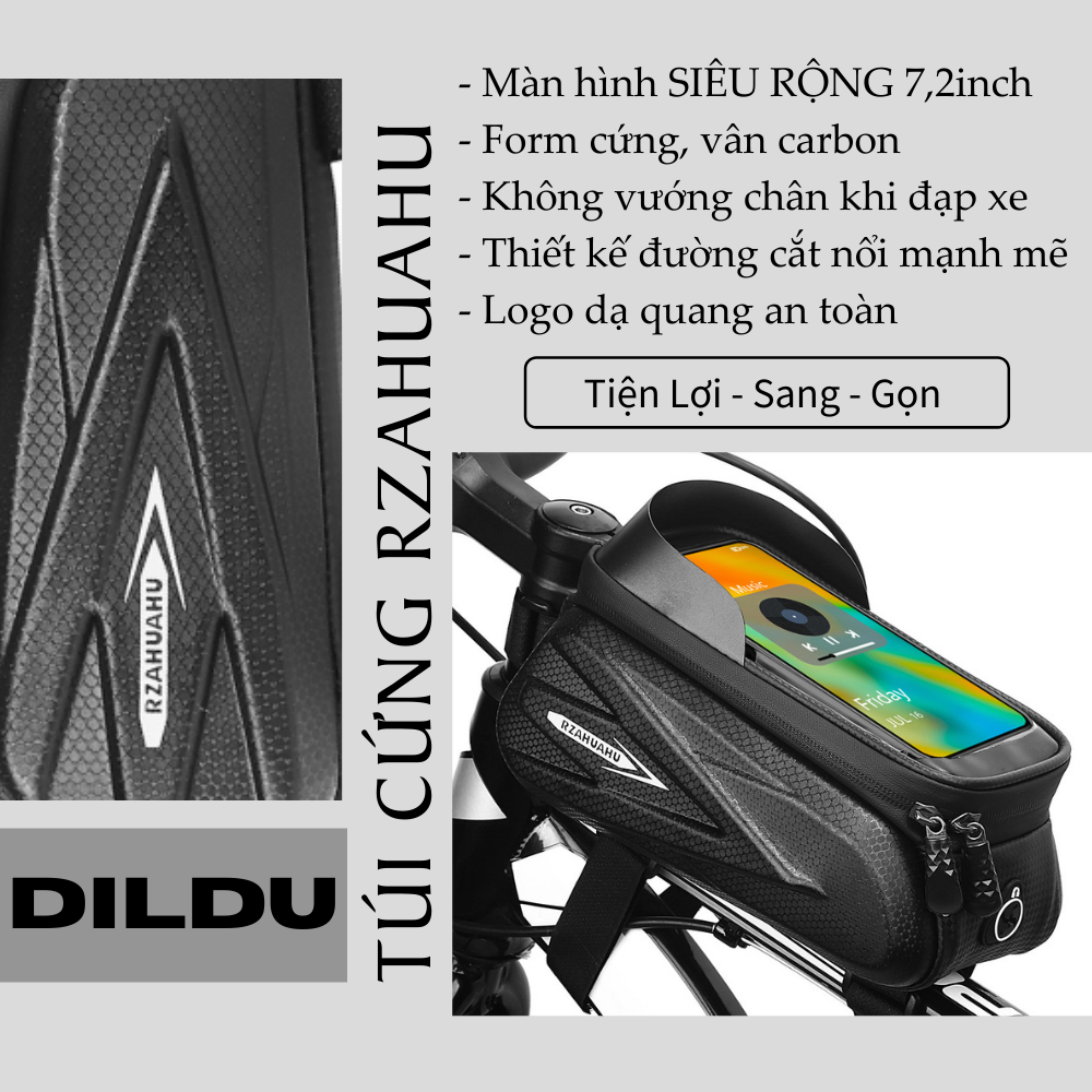 Túi Đeo Xe Đạp Thể Thao Có Cảm Ứng Điện Thoại - Túi Treo Xe Đạp Địa Hình RZAH CAUN01 Đựng Điện Thoại Di Động Size Lớn, vừa Iphone 13 Pro Max- Phụ Kiện Xe Đạp Chính Hãng