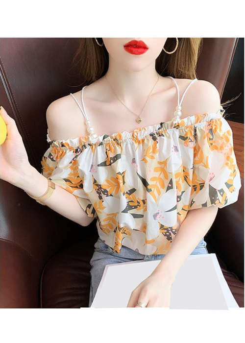 Áo Kiểu Nữ Kate Hàn Quốc Trễ Vai Đính Hạt In Hoa