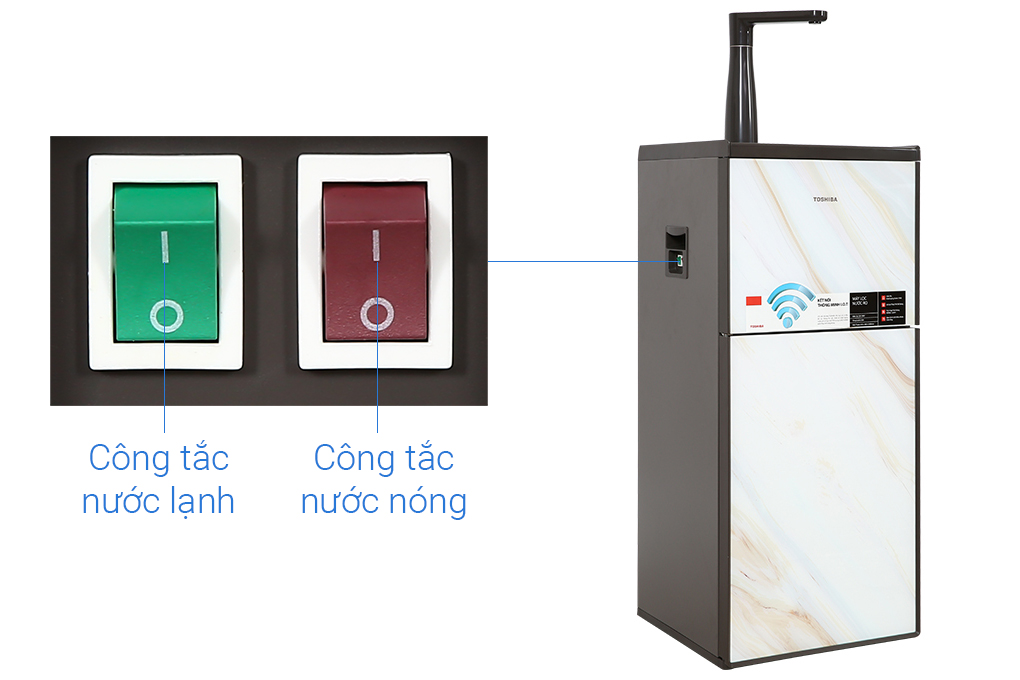 Máy lọc nước nóng lạnh RO Toshiba TWP-W1905SV(MB) - Đèn cảnh báo thay lõi lọc - Điều khiển máy bằng điện thoại - Hàng chính hãng