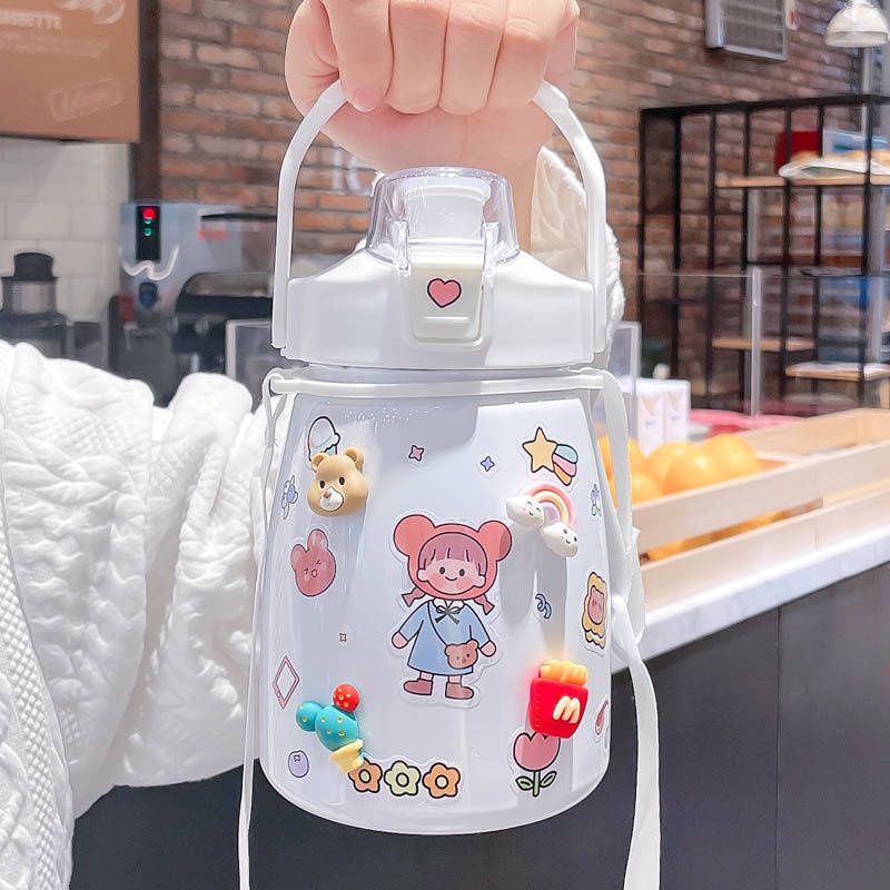 Bình Nước Giữ Nhiệt Cute 800ml Chất Liệu Inox 304 Giữ Nhiệt Không Gỉ Nóng Lạnh 24 Giờ Kèm Ống Hút Và Sticker - Hàng Loại 1 - Chính Hãng MINIIN