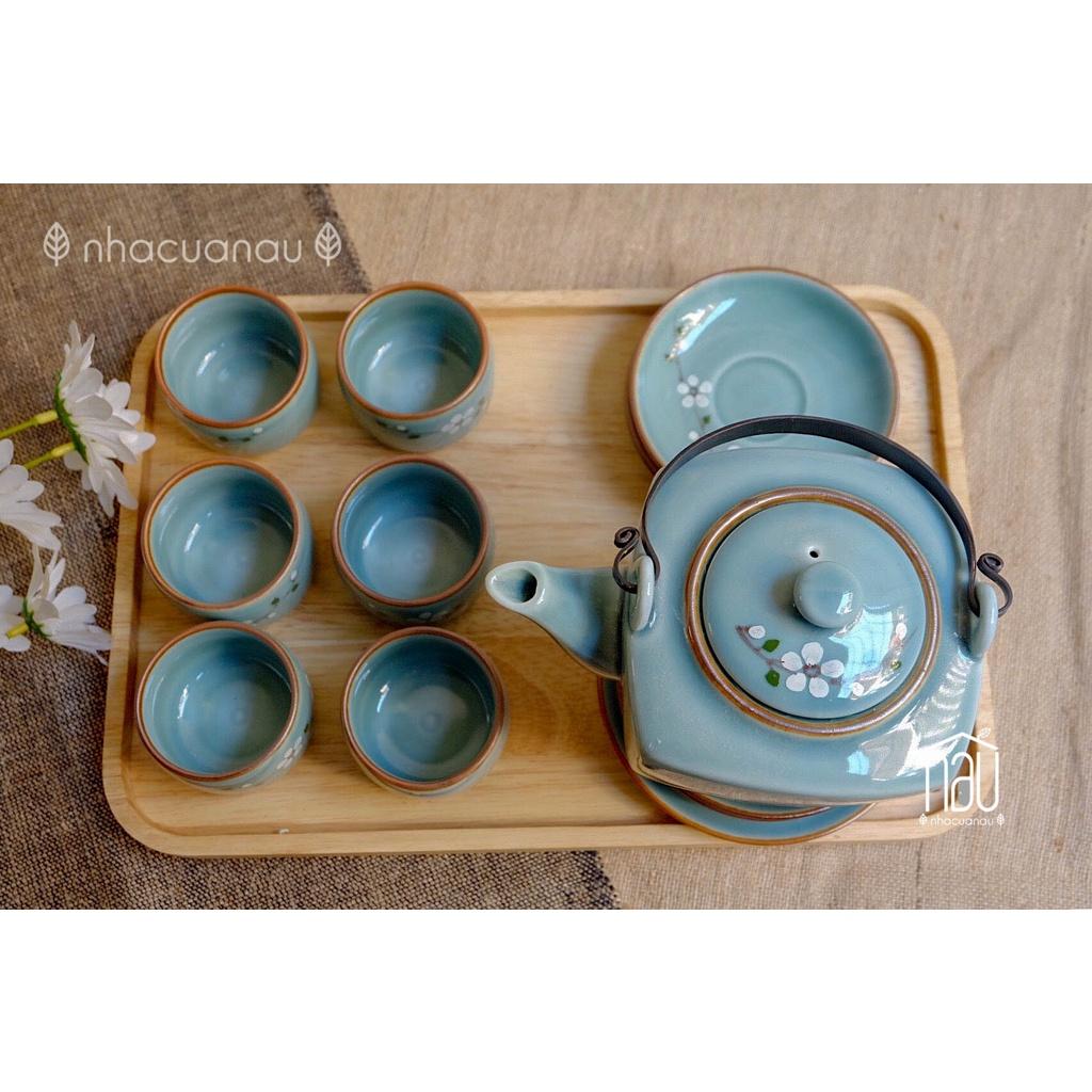 LAM NGỌC Bộ Ấm Chén trà, bộ bình trà Hoàng Mai sang trọng Men Hỏa Biến độc đáo Gốm sứ cao cấp