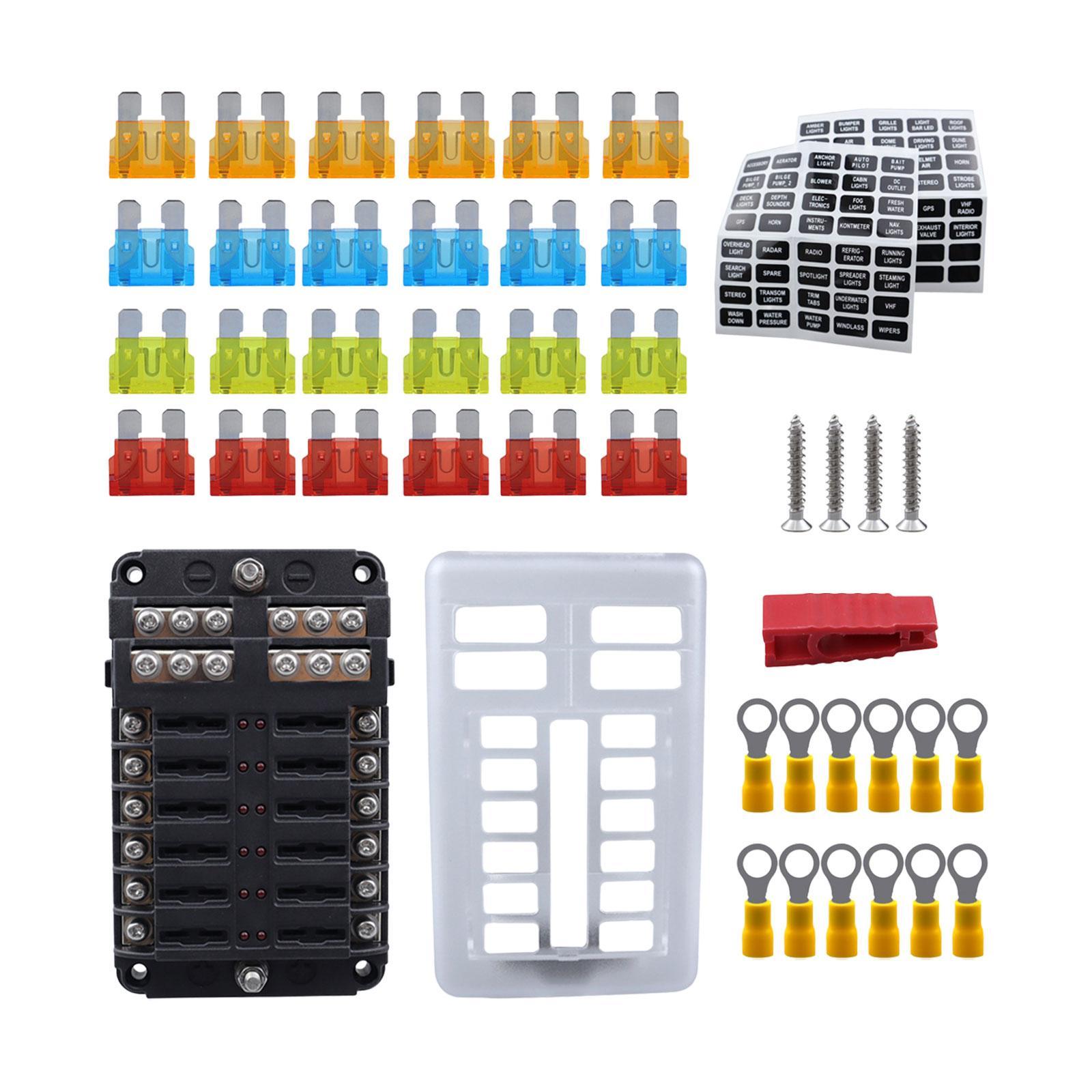 12V Fuse Block Accessory Attachment Professional Waterpoof Replaces 24V 12V 12 Way Marine Fuse Block Fuse Box Holder for Vehicle Van RV