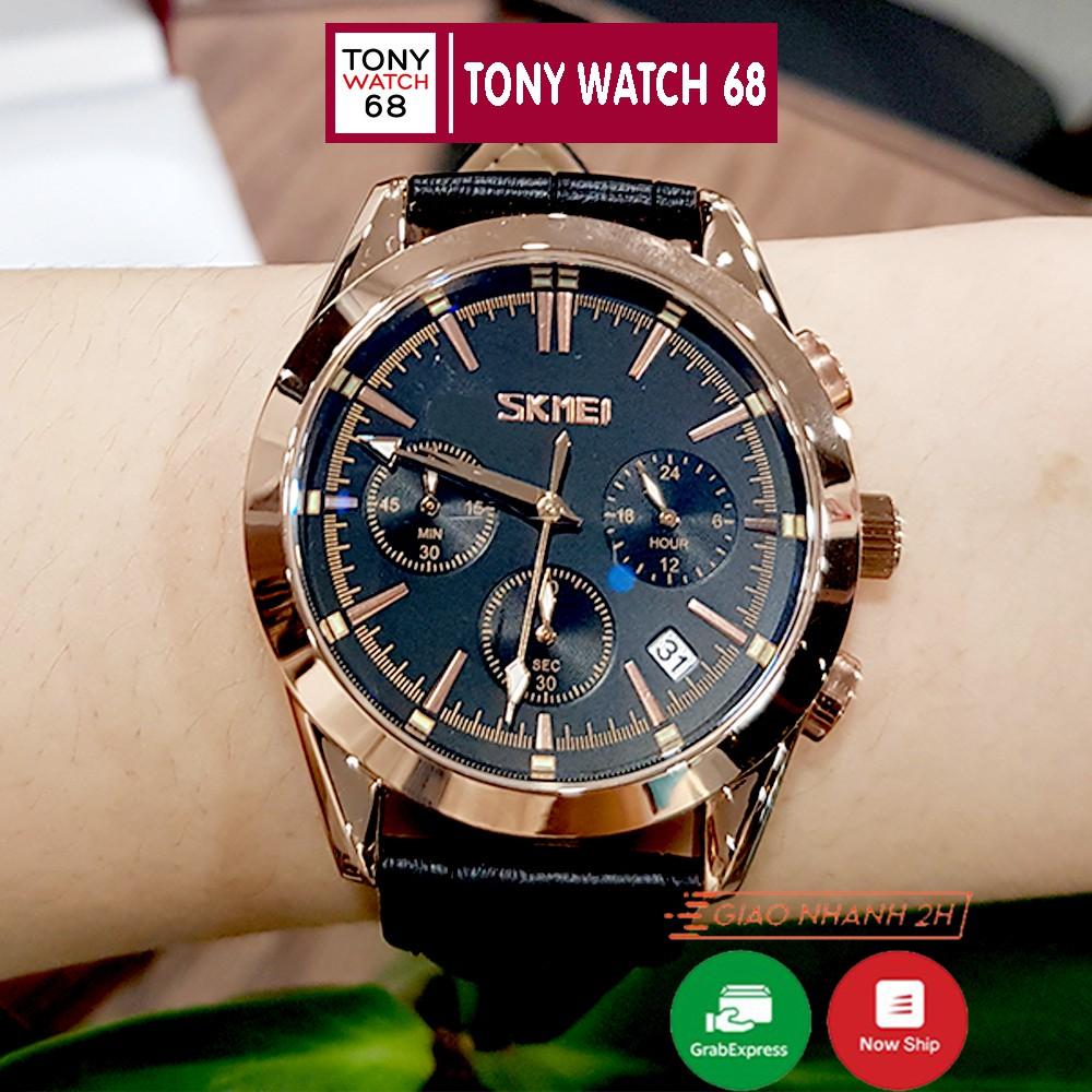 Đồng hồ nam Skmei dây da chạy full 6 kim chính hãng chống nước Tony Watch 68