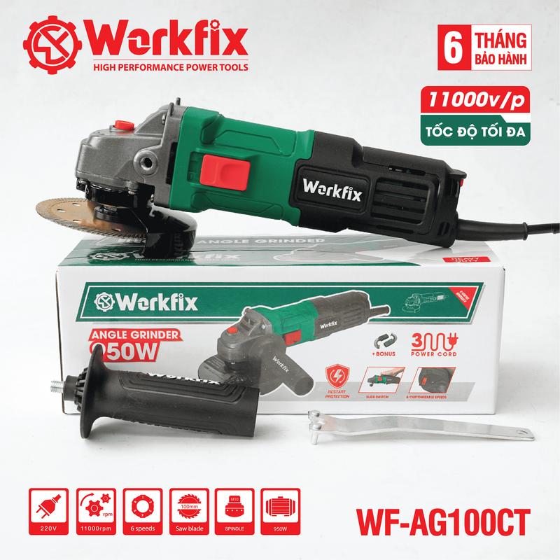 [Chống Khởi Động Lại] Máy Mài Góc 100mm Workfix 950W - WF-AG100CT - 6 Cấp Tốc Độ - Lõi Đồng Chuyên Dùng Cho Gia Đình Và Công Trình - Bảo Hành Chính Hãg