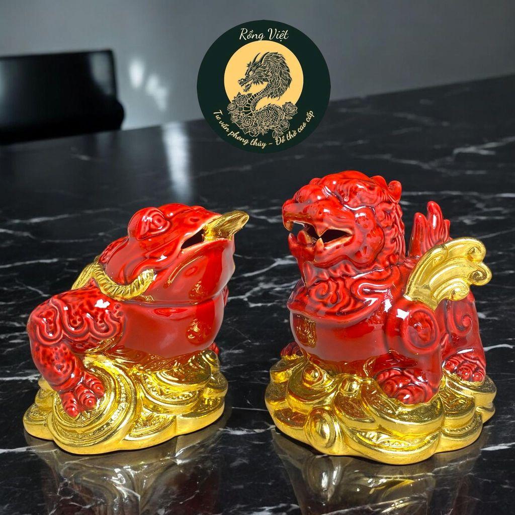 Cóc Tỳ Gốm Xanh Ngọc Dát Vàng RỒNG VIỆT- Biểu Tượng Phong Thủy Thiềm Thừ và Tỳ Hưu chiêu tài hút lộc