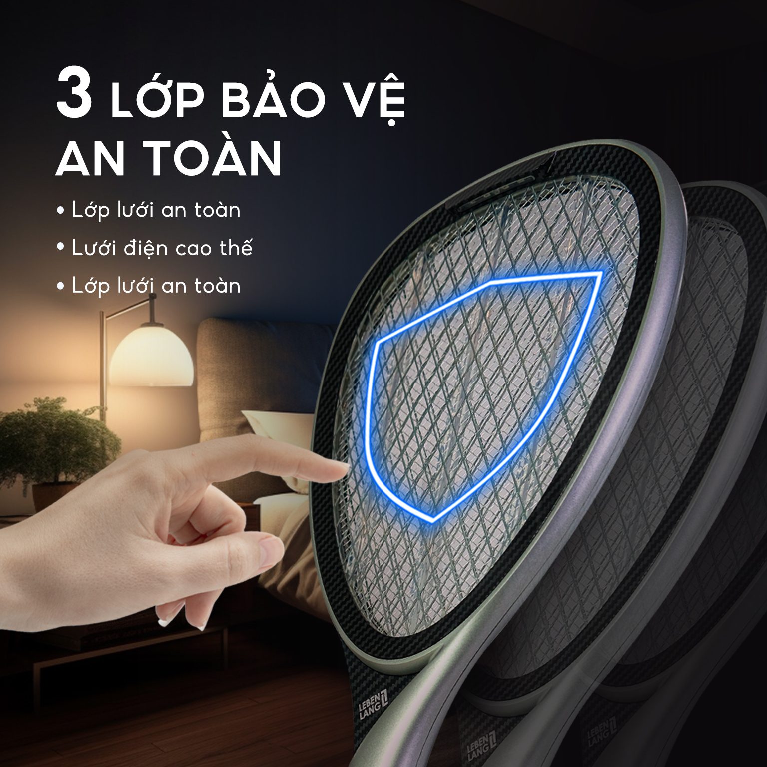 Vợt muỗi điện thông minh Lebenlang LBL0101, kiêm đèn bắt muỗi 2in1 tự động, công suất 2W, an toàn khi sử dụng, bảo hành 2 năm - hàng chính hãng