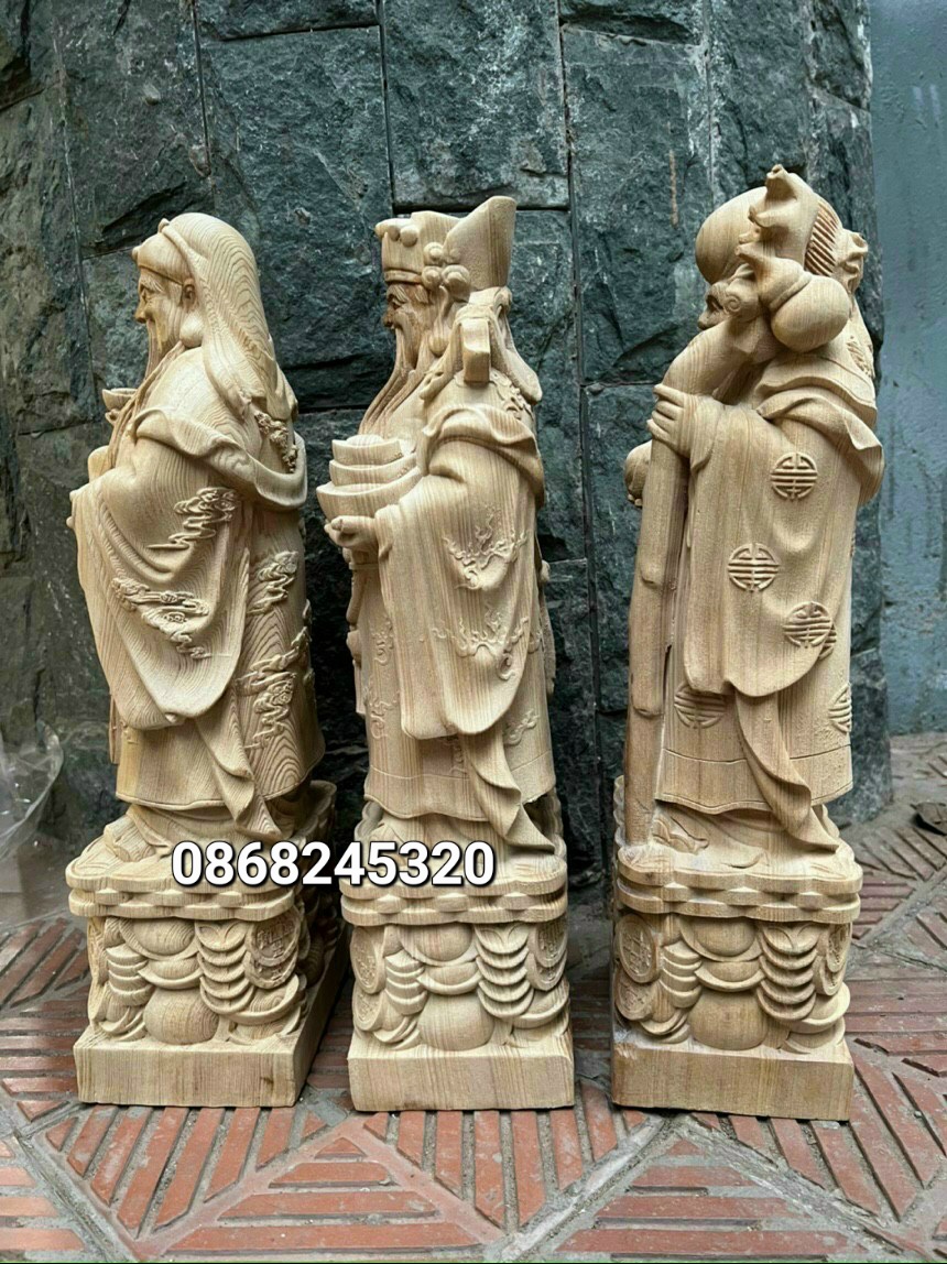 Bộ tượng phật tam đa phúc lộc thọ bằng gỗ ngọc am thơm nức kt cao 40cm