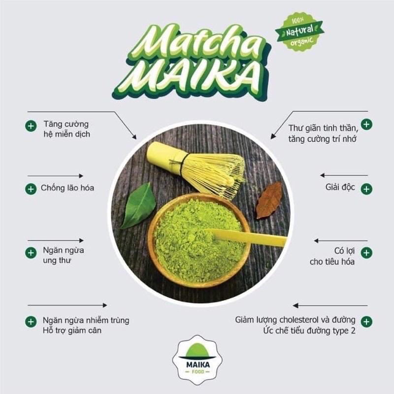 [Organic] Bột Matcha Trà Xanh Nguyên Chất Sấy Lạnh MaikaFood - Dùng Pha Chế, Làm Bánh, Làm Đẹp Túi 100gr