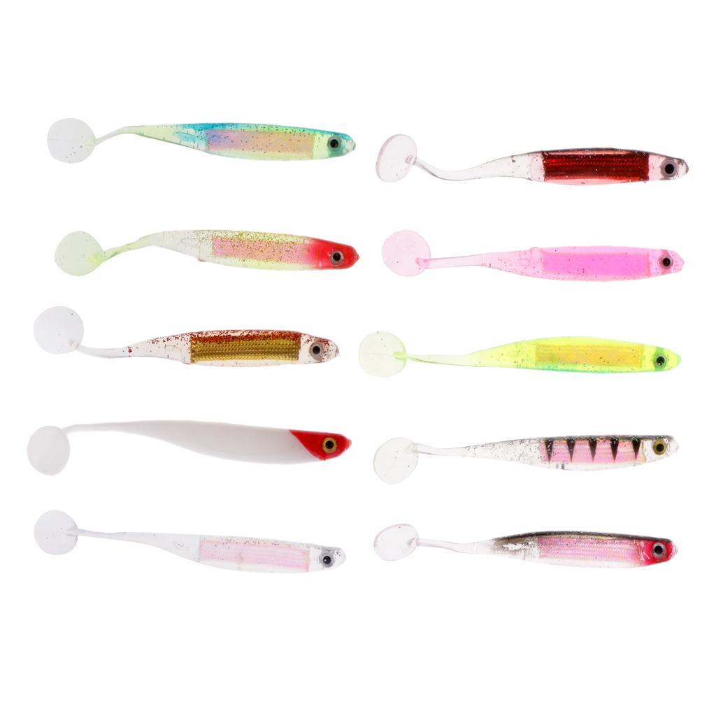10Pcs T Tail Soft Baits Fishing Lures Kit Worm Lures Artificial Swimbaits Bright Colors