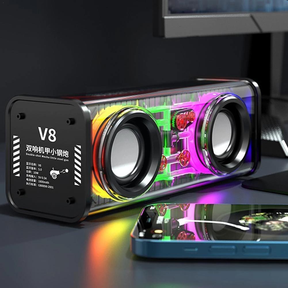 Loa Bluetooth không dây trong suốt ngoài trời Subwoat Subwofer TWS trong suốt mecha thép nhỏ Cannon RGB Màu sắc