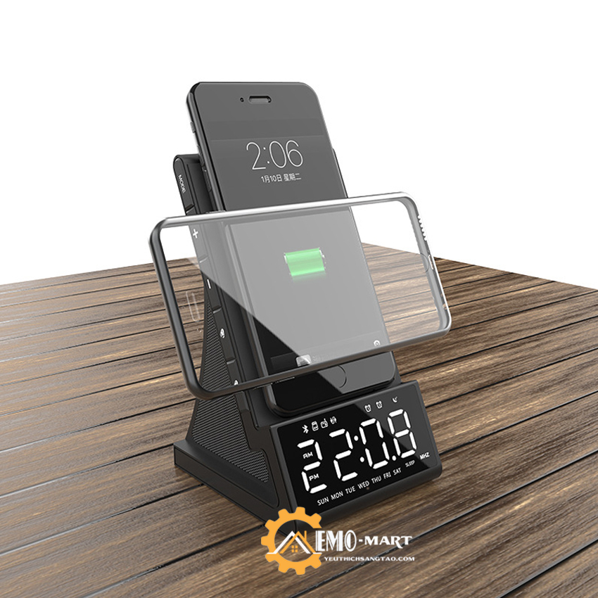 Đồng Hồ Báo Thức Kiêm Sạc Nhanh Không Dây Cao Cấp, Loa Bluetooth Để Bàn