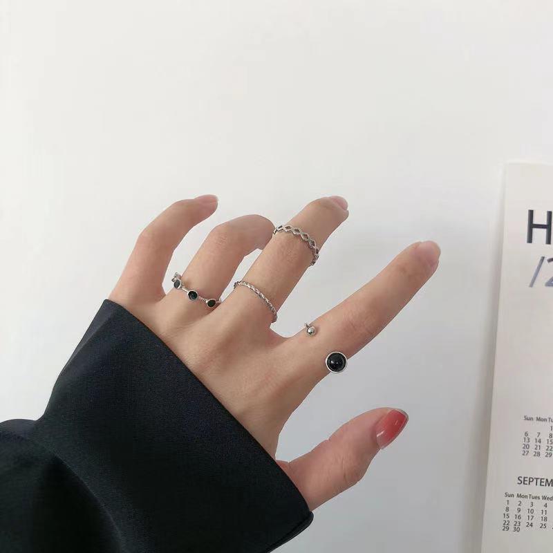 Korea Simple Silver Ring Set Hip Hop Punk Adjustable Friendship Ring
