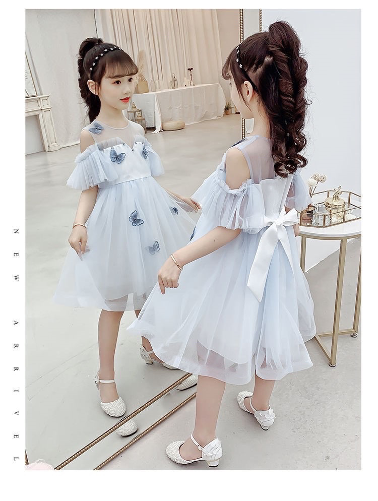 Váy đầm trẻ em phong cách dễ thương, hiện đại, hoạ tiết bướm xanh