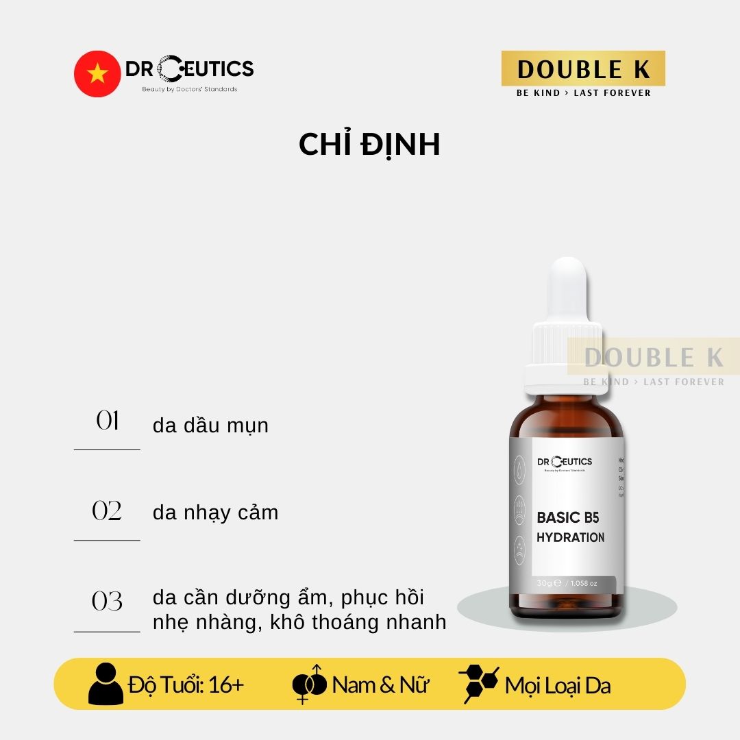 DrCeutics Basic B5 Hydration - Serum Làm Dịu Tăng Cường Độ Ẩm Cho Da Dầu Mụn - Double K