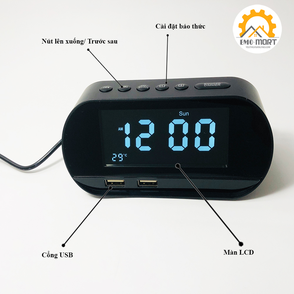 ĐỒNG HỒ ĐỂ BÀN THÔNG MINH -Kèm loa bluetooth âm thanh trầm-sắc nét, Hẹn giờ báo thức, làm việc.