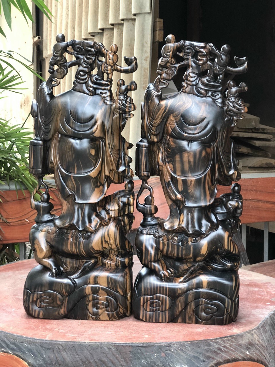 Tượng phật di lặc ngũ phúc bằng gỗ mun hoa kt cao 60×23×14cm