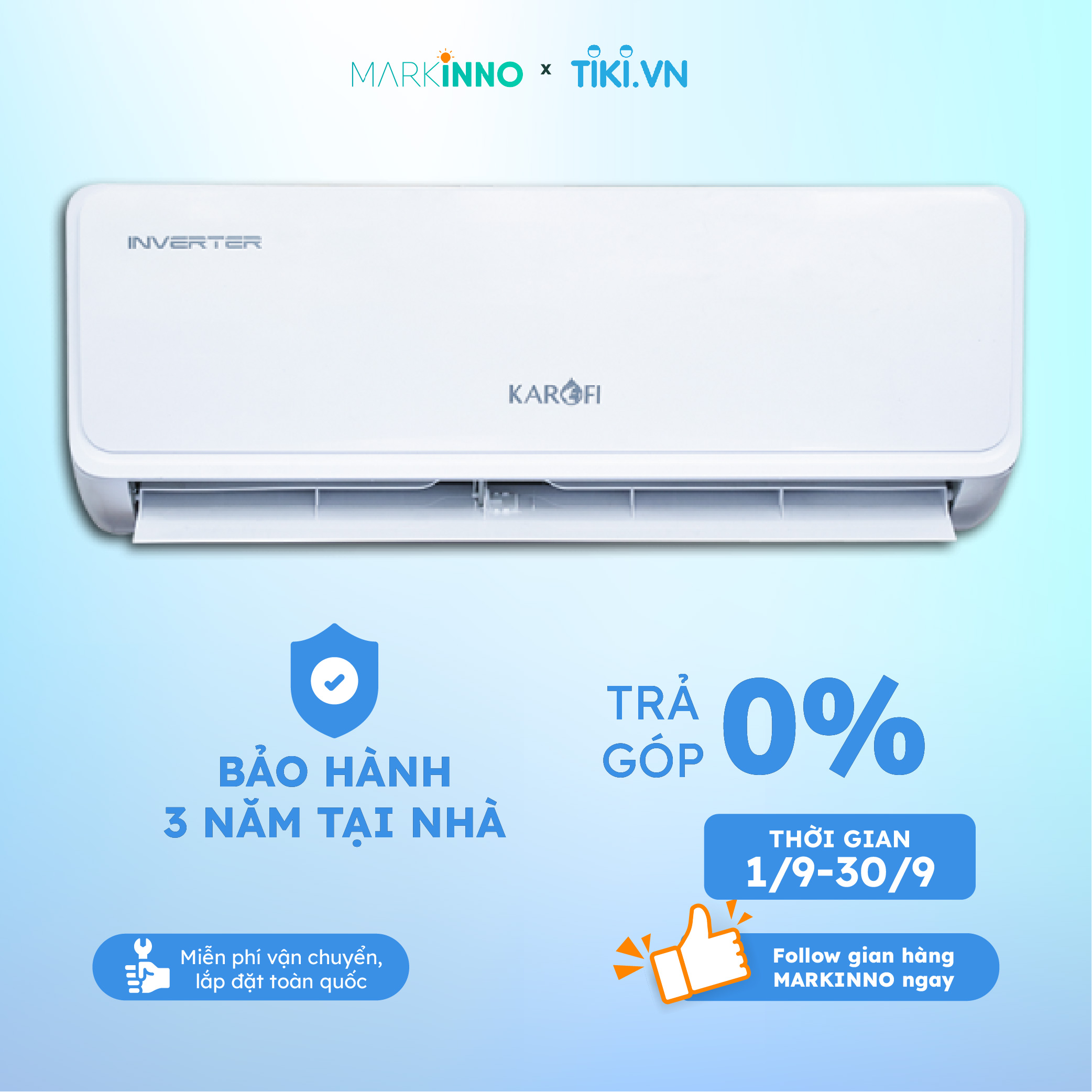 Máy điều hòa không khí KAROFI KDC-WI309 INVERTER cửa 1 chiều 9000BTU, công nghệ thông minh 4 tự động hàng chính hãng - Giao Toàn Quốc