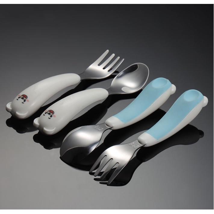 Set thìa dĩa cho bé 2in1 cán nhựa, Inox 304 an toàn