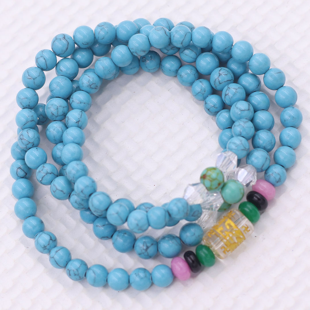 Bộ Vòng Chuỗi, Tràng Hạt 108 Hạt 6 Ly Đá Thiên Hà Xanh Charm Lục Tự Chân Ngôn - Tràng Chuỗi Niệm Phật - An Yên - Thịnh Vượng - May Mắn - Tài Lộc