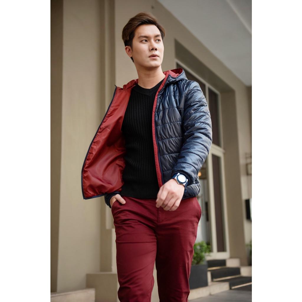 Áo khoác Nam 3 lớp vải gió cao cấp chống nước có mũ chần ngang màu đen , xanh than DGC - WAJK1833M