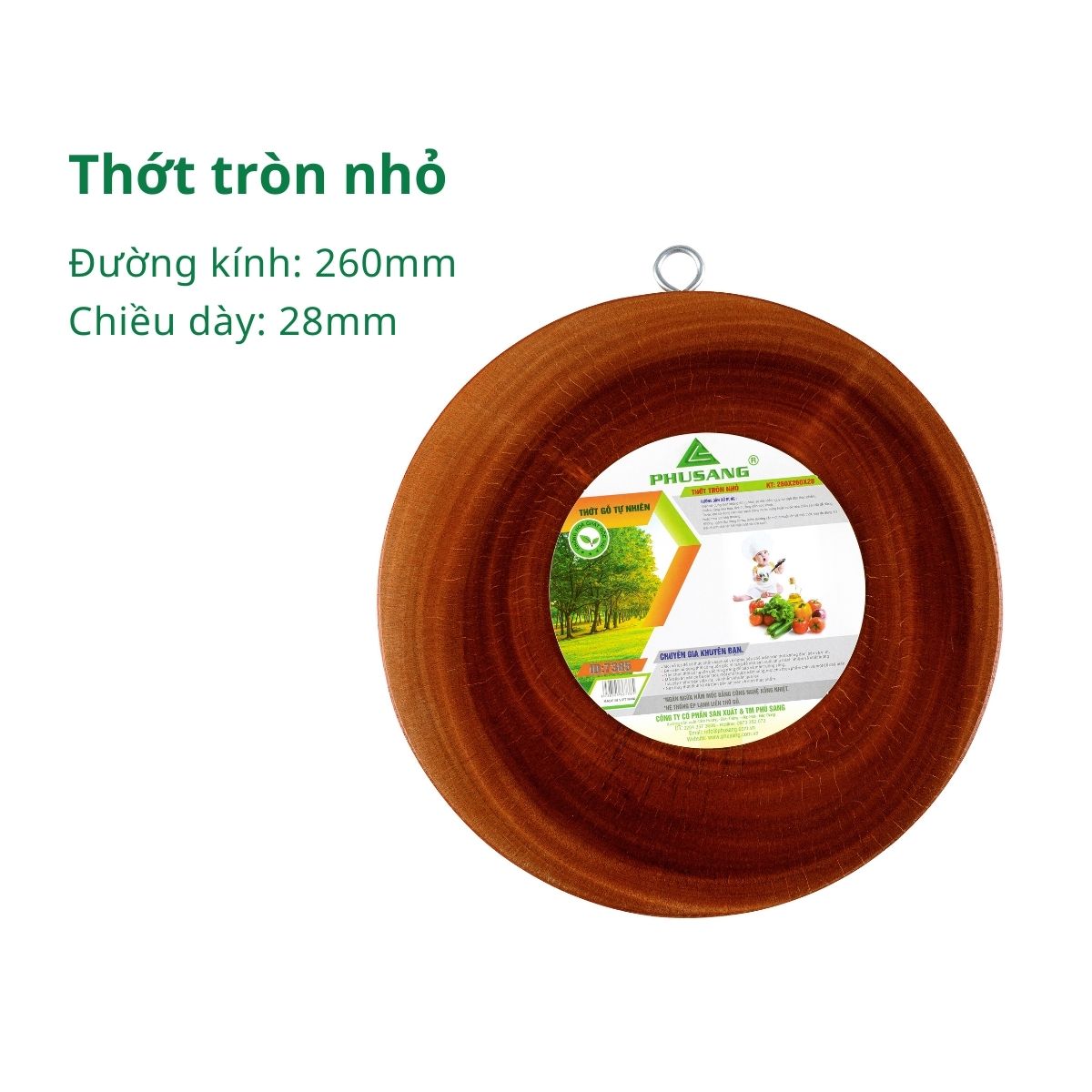 Thớt gỗ tự nhiên hình tròn PHUSANG được làm từ gỗ xà cừ dùng để băm chặt và thái thức ăn vô cùng an toàn