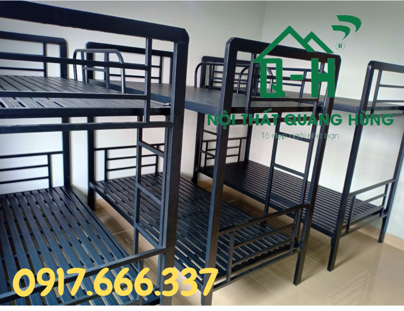 GIƯỜNG TẦNG SẮT HỘP VUÔNG 4X8 MÀU ĐEN CAO CẤP DÀNH CHO GIA ĐÌNH