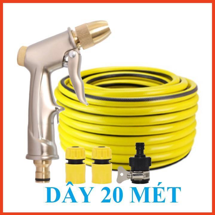 Bộ dây vòi xịt nước rửa xe, tưới cây . tăng áp 3 lần, loại 20m 206701-1 đầu đồng, cút, nối đen
