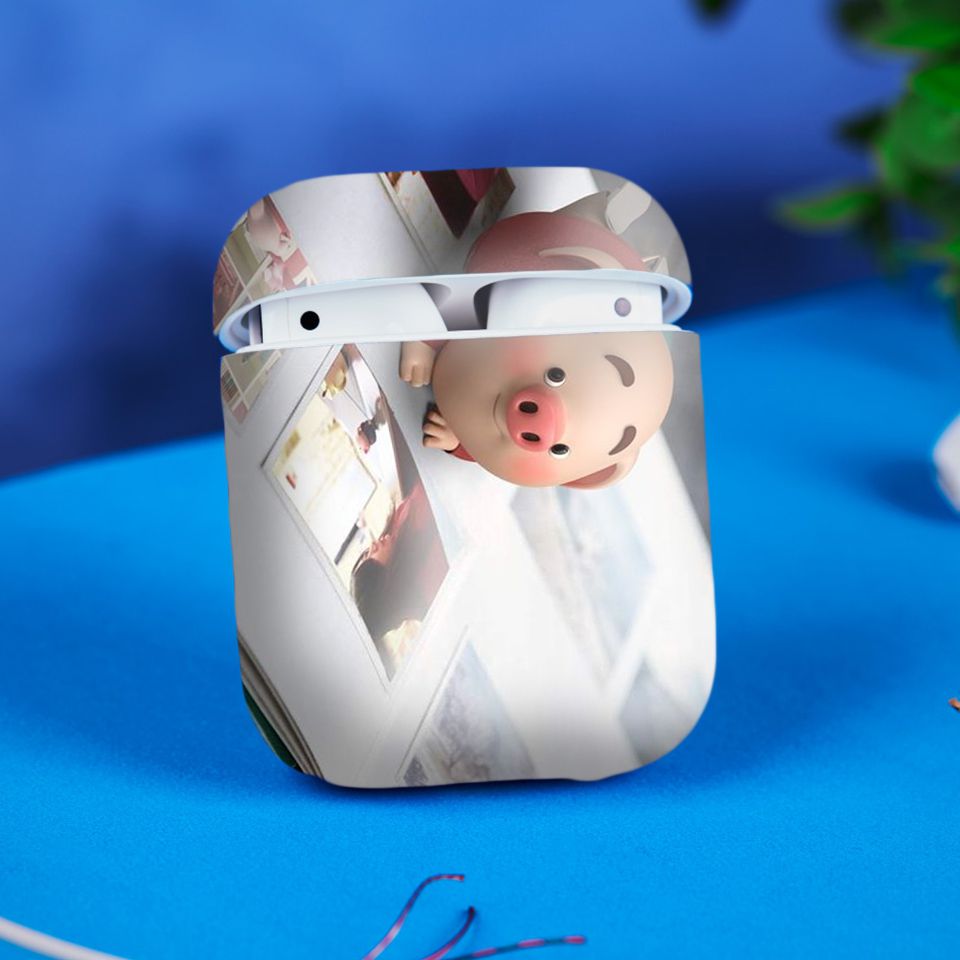 Miếng dán skin chống bẩn cho tai nghe AirPods in hình Heo con dễ thương - HEO2k19 - 025 (bản không dây 1 và 2)