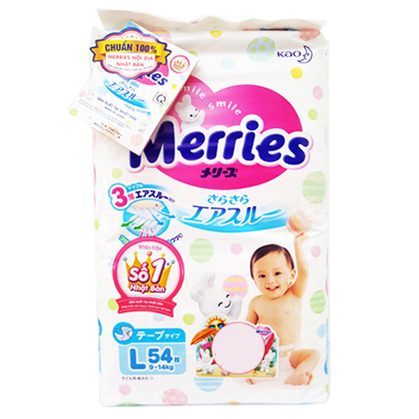 Tã/Bỉm Dán Merries Size L 54 miếng (dành cho bé 9 - 14 kg)