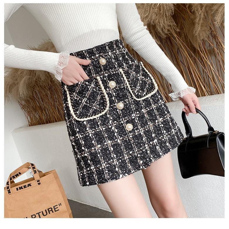Chân váy dạ túi trước đen