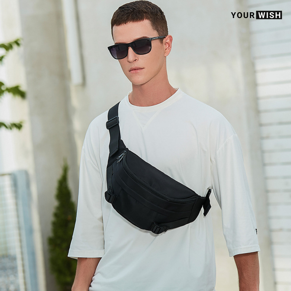 Túi Đeo Chéo Bao Tử Đeo Ngực Bụng Nam Loại Lớn Thời Trang Cao Cấp Chống Nước Kabek TD324 Phong Cách Basic Màu Đen Chống Nhăn Xù Đựng Nhiều Đồ