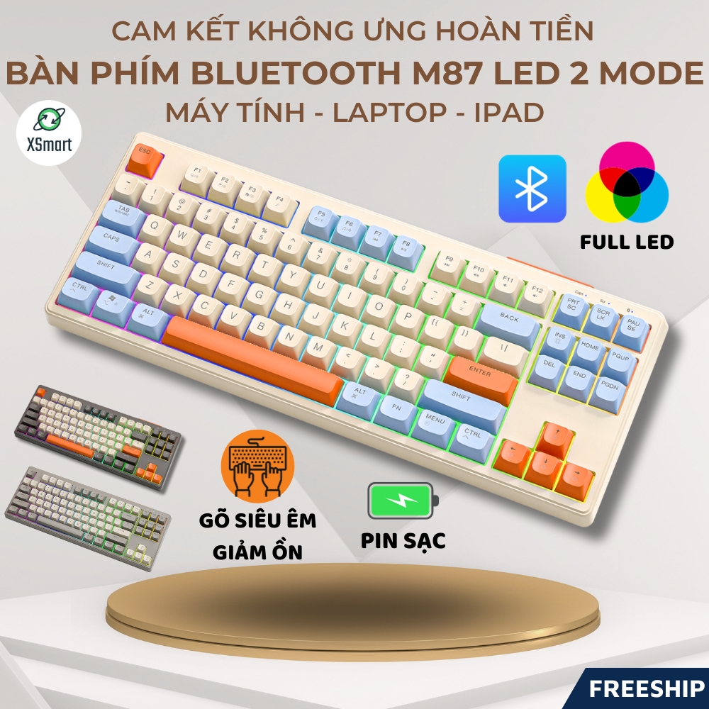 Bàn Phím Không Dây Bluetooth PIN Sạc M87 LED giả cơ Dùng Cho Máy Tính Laptop Điện Thoại-Hàng Chính Hãng